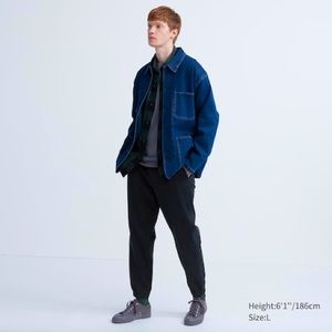 Uniqlo Men’s Black Relaxed Hidden Drawstring Smocked Waist Cotton Pants